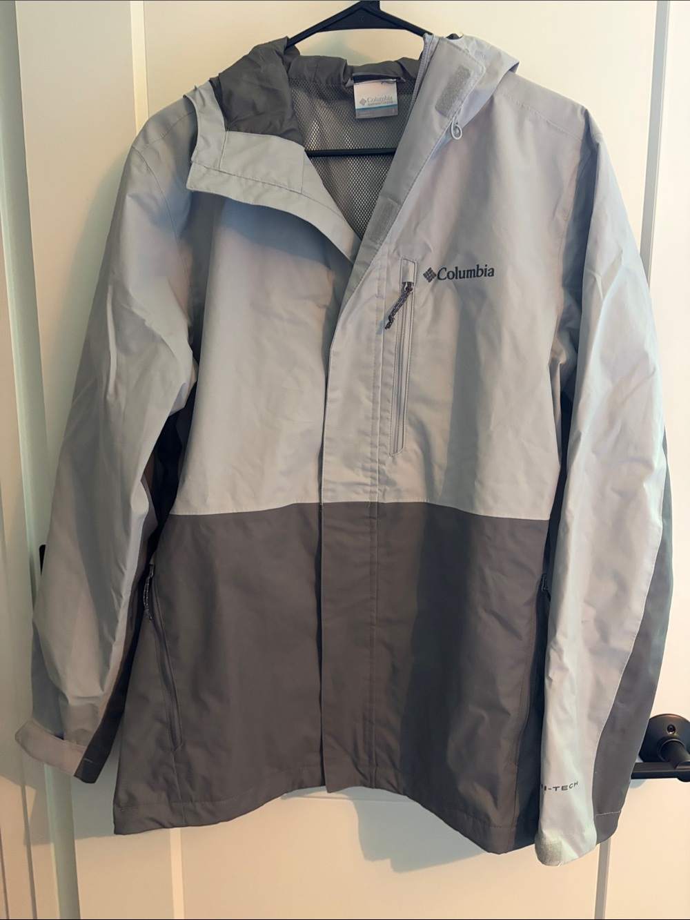 Columbia Two-Tone Hooded Rain Jacket - Light Gray & Dark Gray